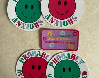 Anxious Overstimulated ADHD Matte Vinyl Sticker, Relatable Mental Health Laptop Decal