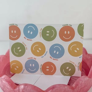Merci carte de vœux | Carte vierge | Visage heureux | Visage souriant | Couleur multiple