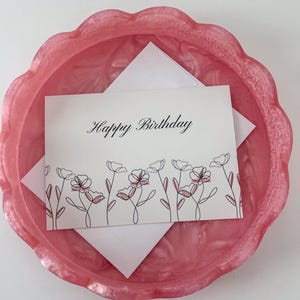 carte d'anniversaire | Joyeux anniversaire | florale | Simple | Dessin au trait | Rose | Carte de voeux