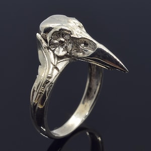 Oxidized Sterling Silver Raven Skull Ring: Norse Crow Jewelry