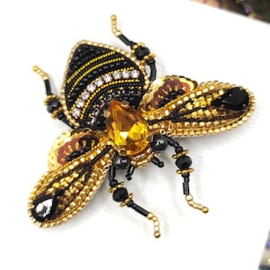 Beaded Bee Brooch, Embroidered Insect Pin