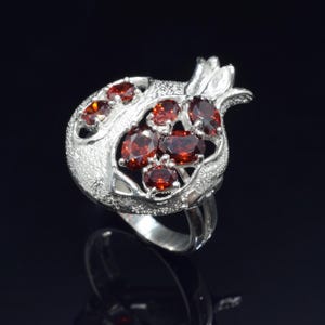 Pomegranate Garnet Women Ring, Sterling Silver Persephone  Greek Mythology Red Garnet Ring