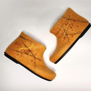 Orange Felted Wool Boots – Handmade Unisex House Slippers – Warm Eco-Friendly Indoor Shoes – Custom Colors