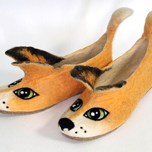 Handmade Felted Fox Slippers: Warm Wool Novelty Shoes
