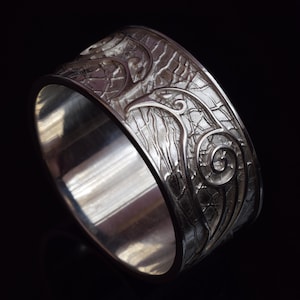 Silver Viking Raven Ring, Viking Wedding Band, Crow Norse Jewelry