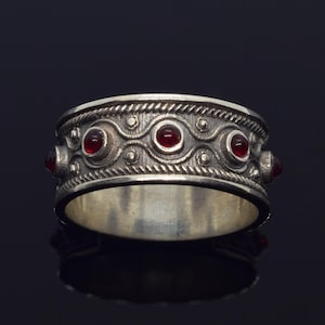 Handmade Sterling Silver Garnet Ring: Chunky Medieval Jewelry