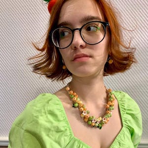 Polymer Clay Apple Jewelry Set: Handmade Fruit Necklace and Earrings