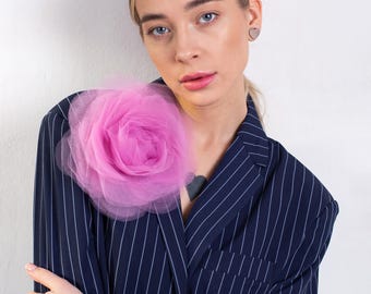 Large Tulle Flower Brooch: Handmade Fabric Pin (6.5 in)