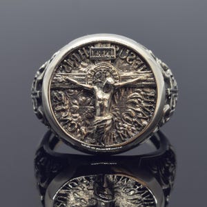 Sterling Silver Crucifix Signet Ring: Religious Christian Jewelry