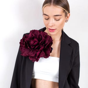 Handmade Large Silk Flower Brooch: Vine Red Fabric Pin