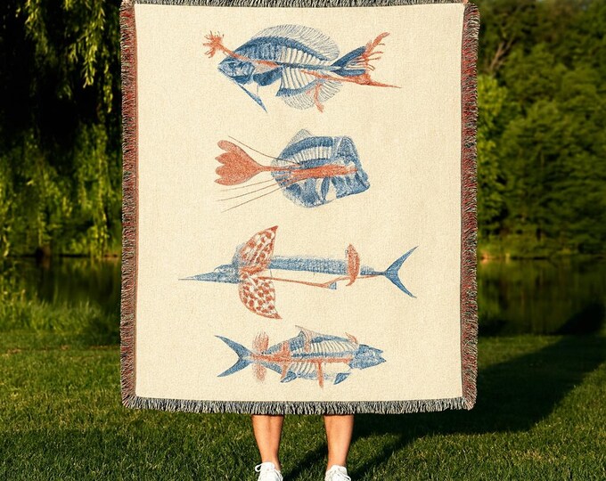 Cozy Fish-Themed Woven Blanket - %100 Cotton | Tapestry