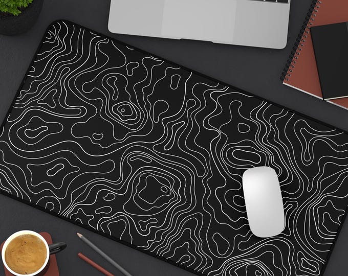 Topographic Desk Mat: Black and White Geometric Mouse Pad