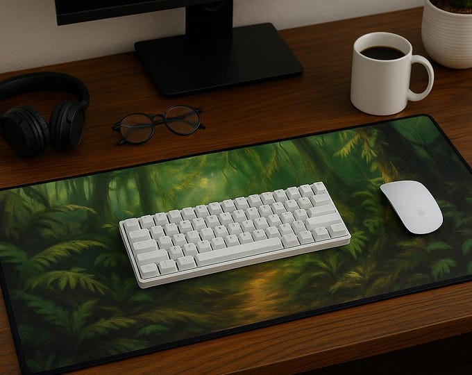 Rainforest Desk Mat – Jungle Path Office Mouse Pad, Artistic Nature-Inspired Desk Accessory
