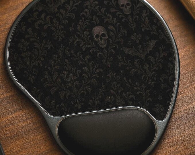 Black Design Mouse Pad: Memory Foam Wrist Support, Dark Damask
