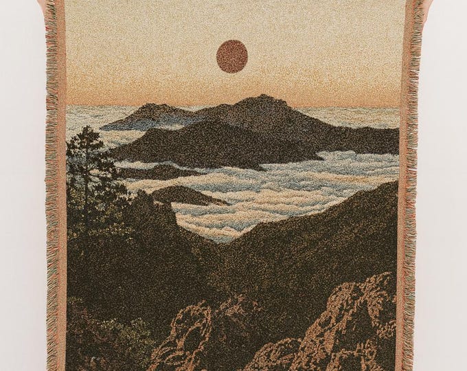 Mountain Sunset Woven Blanket - %100 Cotton Tapestry - Wall Decor - Home Decor
