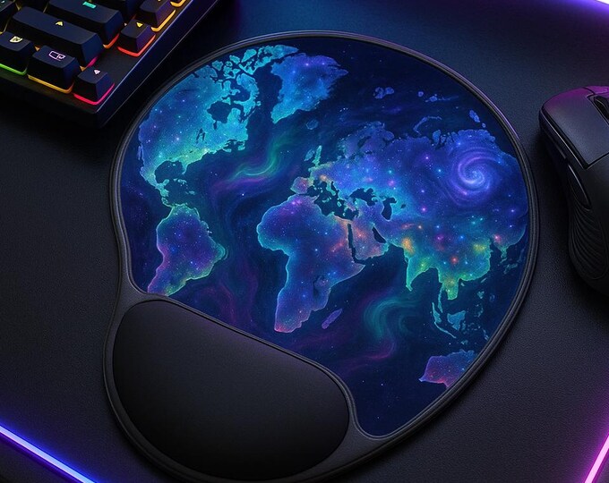 Cosmic World Map Memory Foam Mouse Pad – Galaxy Map Desk Accessory, Ergonomic Wrist Support