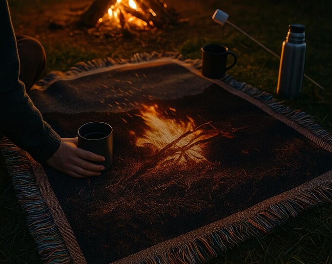 Campfire Woven Blanket: Cozy Cabin Decor, Outdoor Adventure Throw