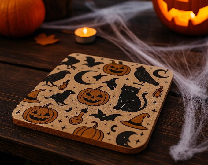 Halloween Cork Coasters,- Spooky Decor -Home Accessories / Pumpkin Design