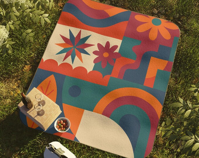 Vibrant Water-Resistant Floral Picnic Blanket – Outdoor Fleece Throw for Garden, Beach & Camping