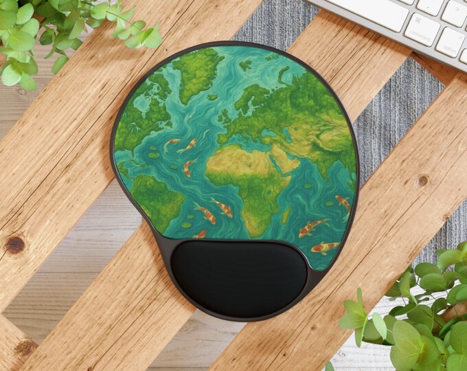 World Map Mouse Pad: Ergonomic Memory Foam Wrist Rest, Boho Desk Decor
