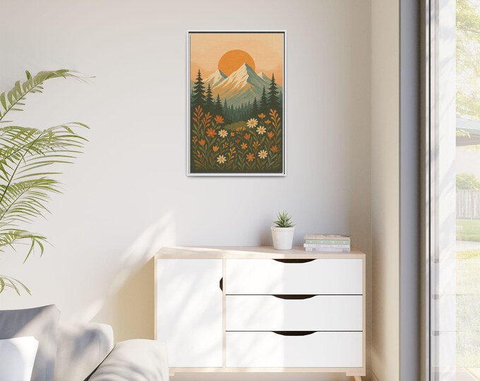 Mountain Sunset Canvas Art Print: Framed Nature Wall Decor