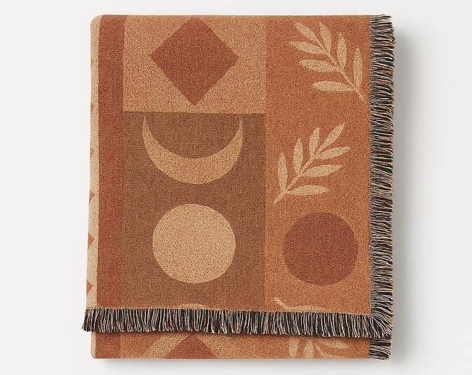 Boho Terracotta Woven Blanket – Earthy Cotton Tapestry Throw | Cozy Fall Home Gift