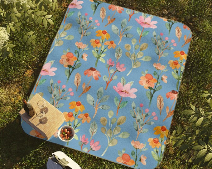 Floral Picnic Blanket: Waterproof Fleece, Boho Outdoor Throw (60x80")
