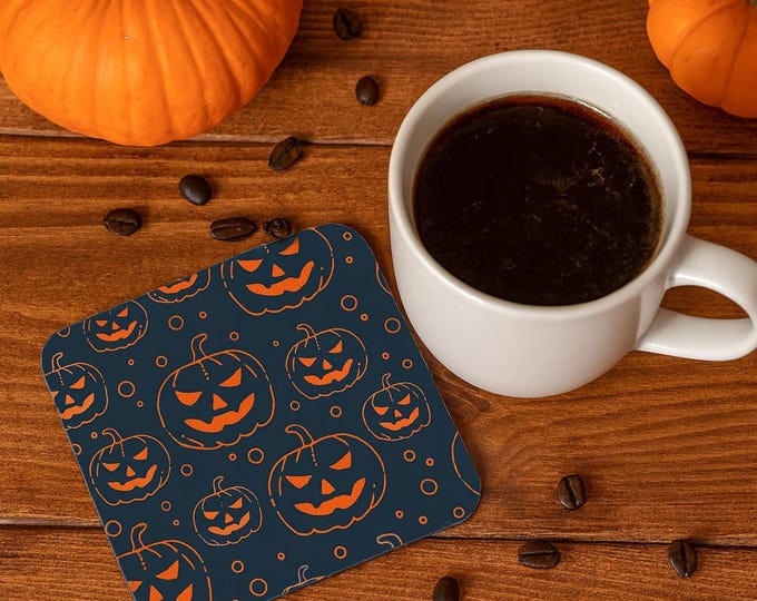 Spooky Pumpkin Coaster - Halloween Coasters, Fall Decor, Cork Back Coasters, Unique Home Gift, Jack-o'-Lantern