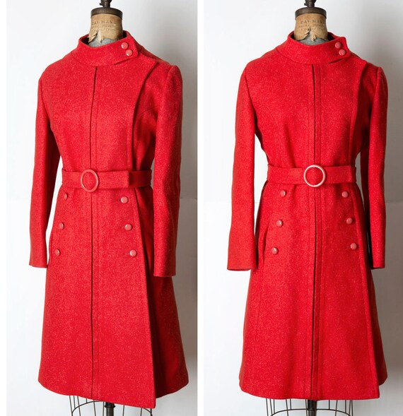 Vintage Lane Bryant Red Mod MILITARY Wool Coat L/X