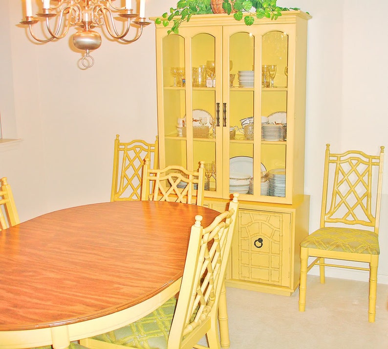 Vintage 1970s Yellow Bamboo Wood Dining Table and Six Chairs | Etsy