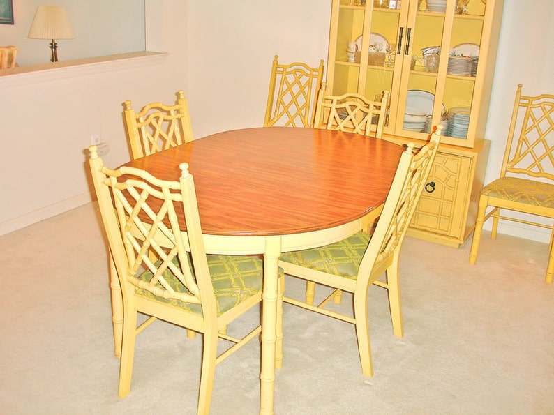 Vintage 1970s Yellow Bamboo Wood Dining Table and Six Chairs | Etsy