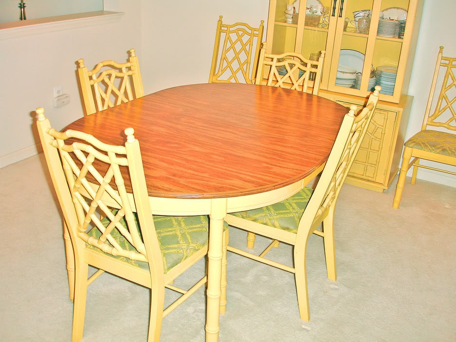 Vintage 1970s Yellow Bamboo Wood Dining Table and Six Chairs | Etsy