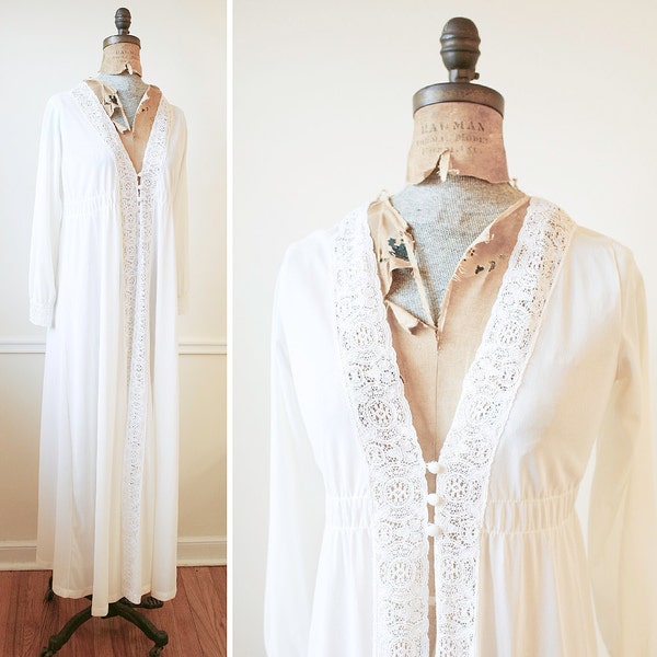 Vintage 1960s BOHEMIAN Flowing Ecru Lace Dress m/l