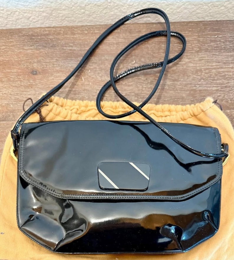 Vintage Bruno Magli Black Patent Leather Shoulder Bag – Made in Italy image 1