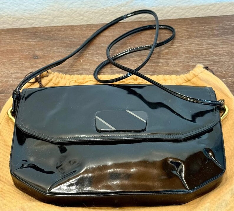 Vintage Bruno Magli Black Patent Leather Shoulder Bag – Made in Italy image 3