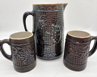 Vintage North Star Pottery Stoneware Pitcher & Mug Set – Handcrafted Studio Pottery