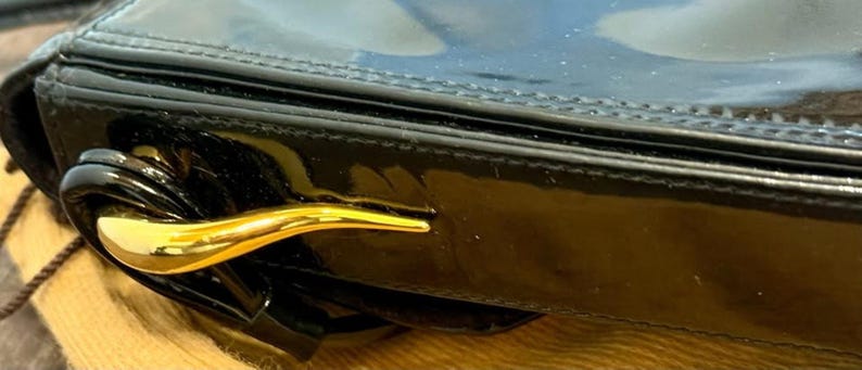 Vintage Bruno Magli Black Patent Leather Shoulder Bag – Made in Italy image 7