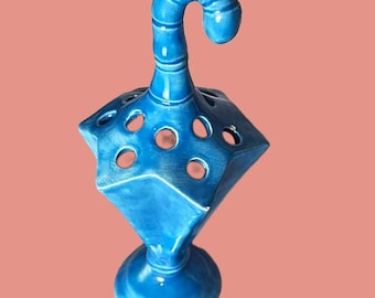 Share Vintage 60s Blue Ceramic Umbrella Flower Frog