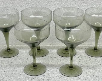 Vintage Orrefors Rhapsody Humo Gris Cristal Martini Coupes Set 6 Sven Palmqvist