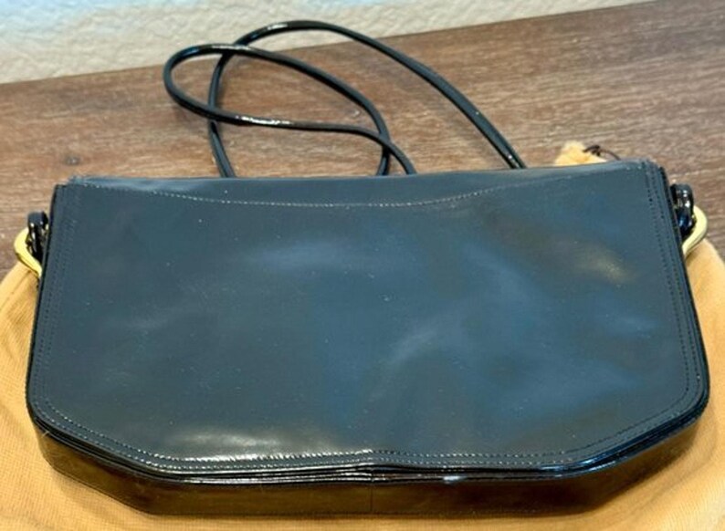 Vintage Bruno Magli Black Patent Leather Shoulder Bag – Made in Italy image 4