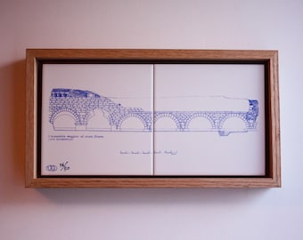 Aqueduct of Caesarea Ceramic Tile Art – Historical Handmade Screen Print