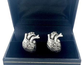 Anatomical Heart  Cuff Links  Cast Metal in Antiqued Silver Made in NYC