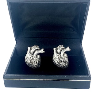 Anatomical Heart Cuff Links Cast Metal in Antiqued Silver Made in NYC image 1