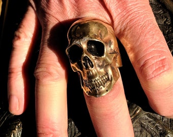 Giant  Bronze Skull Ring Made in NYC Blue Bayer Design