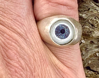 Evil Eye Ring sized Sterling Silver Glass Eye Ring,  (Made in NYC)