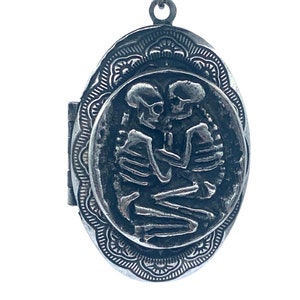 Skeleton Lovers Locket Necklace original design carving made in NYC image 5