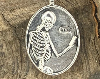 Left on read Skeleton with a cell phone necklace solid sterling silver Blue Bayer Design NYC