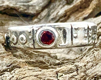 Garnet Steampunk Industrial Ring Stering Silver made in NYC