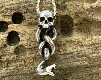 Small Silver Mark of the Dark skull snake necklace sterling silver made in NYC