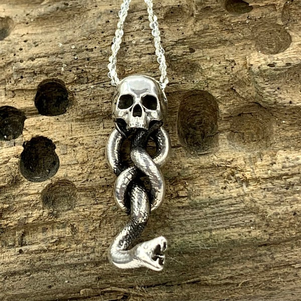 Small Silver Mark of the Dark skull snake necklace sterling silver made in NYC